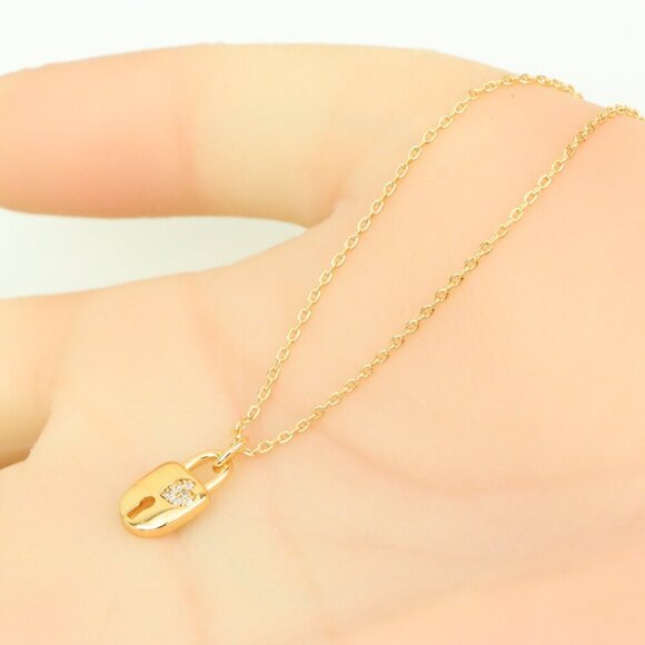 Rose Gold Plated Lock Pendant Necklace with Crystal Detail, XPNL0312 - Picture 7 of 13